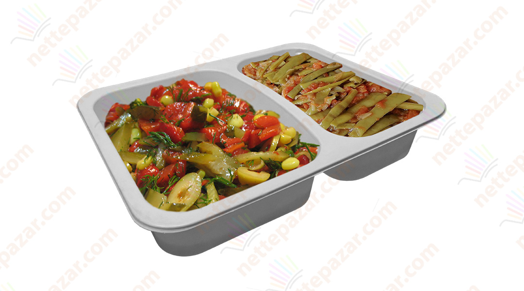 Meal Tray for Tray Sealers 2 Compartment White 227x178 mm. H:37