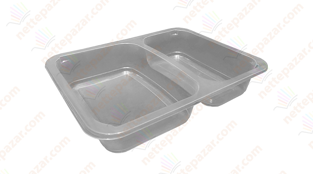 Meal Tray for Tray Sealers 2 Compartment Transparent 227x178 mm. H:37