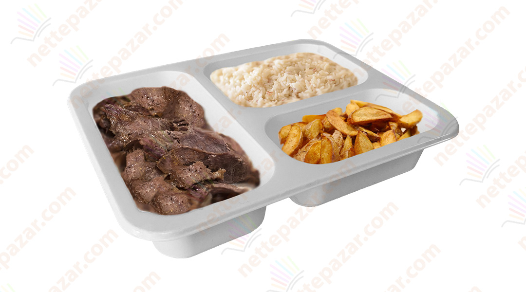 Meal Tray for Tray Sealers 3 Compartment White 227x178 mm. H:42