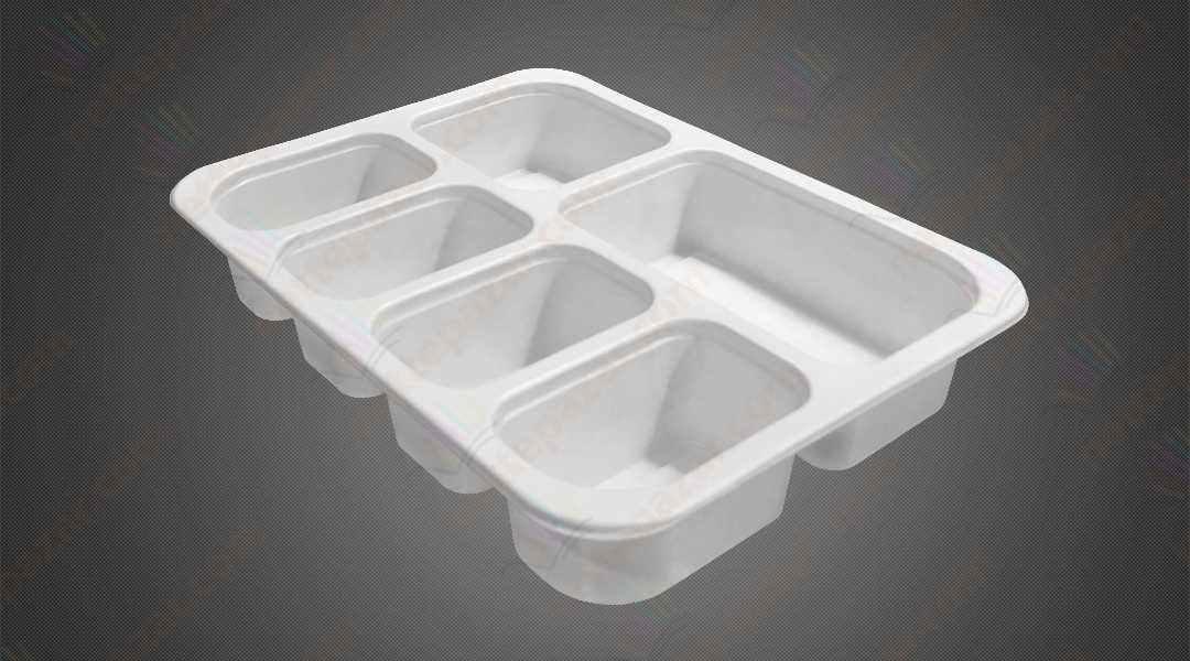 Meal Tray for Tray Sealers 6 Compartment White 227x178 mm. H:37