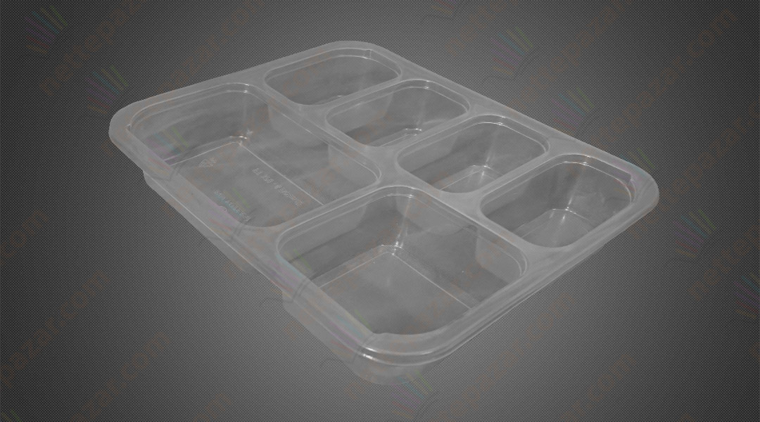 Meal Tray for Tray Sealers 6 Compartment Transparent 227x178 mm. H:3