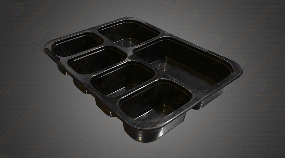 Meal Tray for Tray Sealers 6 Compartment Black 227x178 mm. H:37